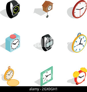 Modern time icons, isometric 3d style Stock Vector