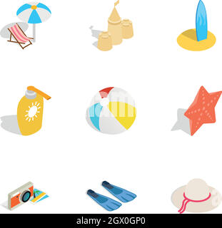 Summer travel icons, isometric 3d style Stock Vector