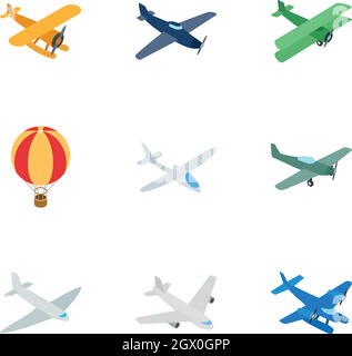 Air transport vehicles icons, isometric 3d style Stock Vector