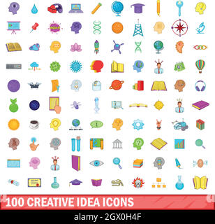 100 creative idea icons set, cartoon style Stock Vector