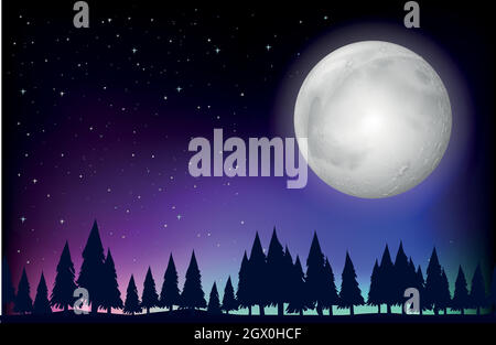 Nature scene with fullmoon and forest Stock Vector
