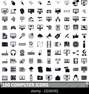 100 computer icons set in simple style Stock Vector