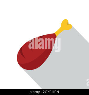 Chicken meat on the bone icon, flat style Stock Vector