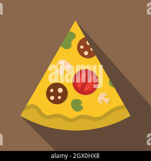 Piece of pizza with sausage icon, flat style Stock Vector