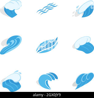 Water wave icons, isometric 3d style Stock Vector