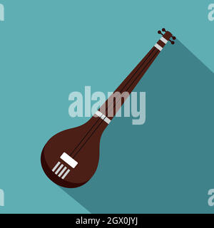 Traditional Indian sarod icon, flat style Stock Vector