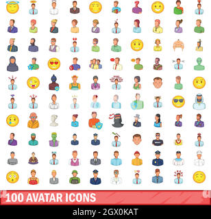100 avatar icons set, cartoon style Stock Vector