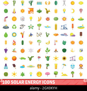 100 solar energy icons set, cartoon style Stock Vector