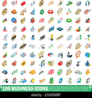 100 business icons set, isometric 3d style Stock Vector