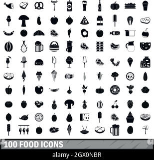 100 food icons set in simple style Stock Vector