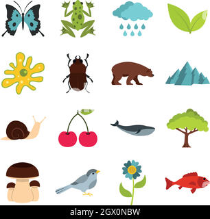 Nature items set flat icons Stock Vector