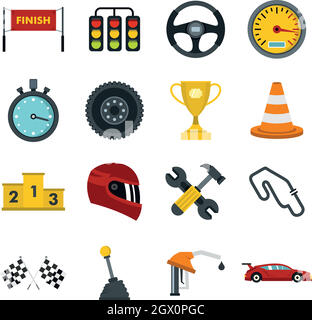 Racing speed set flat icons Stock Vector