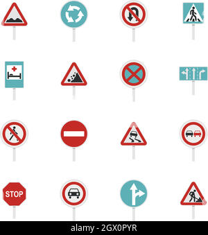 Different road signs set flat icons Stock Vector
