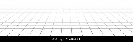 Grid perspective white room floor with gray wireframe background. Digital cyber box technology model. Vector abstract architectural template Stock Vector