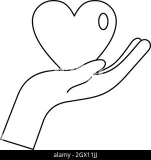 Heart in hand icon, outline style Stock Vector