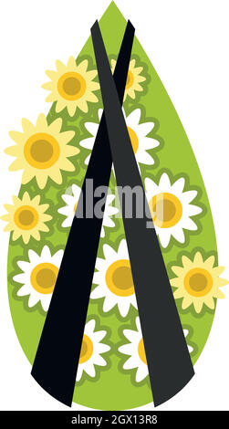 Memorial wreath icon, flat style Stock Vector