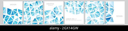 Set of vector cover notebook design. Abstract blue minimal triangles halftone template design for notebook paper, copybook brochures, book, magazine Stock Vector