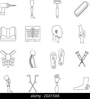 Orthopedics prosthetics icons set, outline style Stock Vector