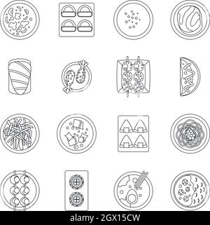 Japan food icons set, outline style Stock Vector