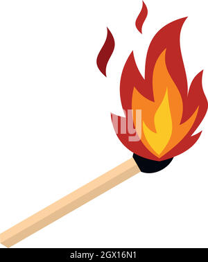 Lit match stick burning with fire flame. Wooden match, hot and glowing ...