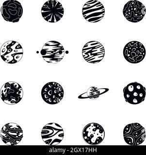 Fantastic planets icons set, simple style Stock Vector