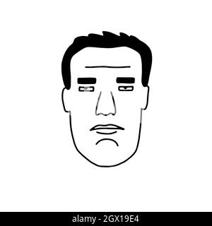 Doodle Man face. Hand-drawn outline human isolated on white background. Cartoon Severe guy. Masculine Avatar. Male cute portrait. Hairstyle, square ch Stock Vector