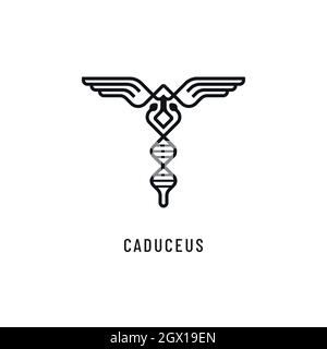 Abstract caduceus icon with snake and dna shapes. Medicine science vector logo design. Stock Vector