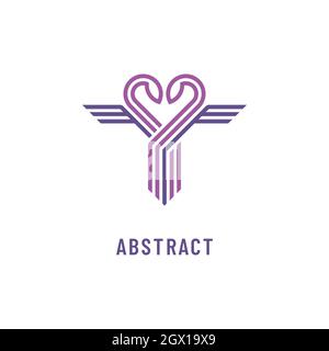 Abstract caduceus striped icon with snakes and heart shape. Medicine vector logo design. Stock Vector