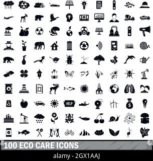 100 eco care icons set in simple style Stock Vector