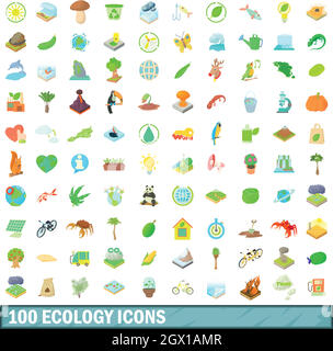 100 ecology icons set, cartoon style Stock Vector
