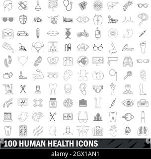 100 human health icons set, outline style Stock Vector