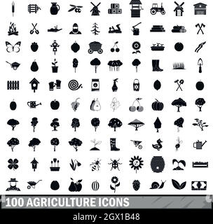 100 agriculture icons set in simple style Stock Vector