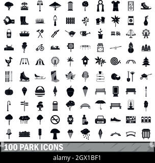 100 park icons set in simple style Stock Vector
