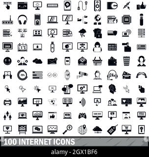 100 internet icons set in simple style Stock Vector
