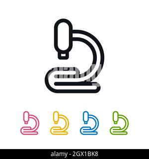Colorful outline geometric microscope symbols on white background. Laboratory equipments icon set. Stock Vector