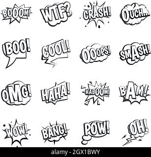 Comic colored sound icons set, simple style Stock Vector