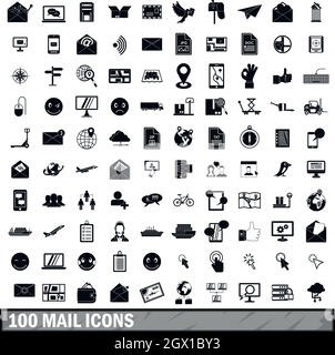 100 mail icons set in simple style Stock Vector