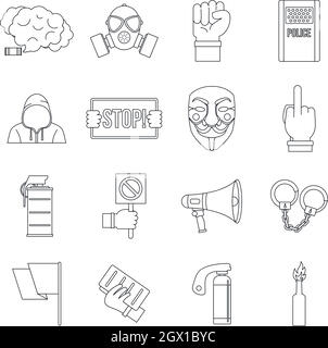 Protest icons set, outline style Stock Vector