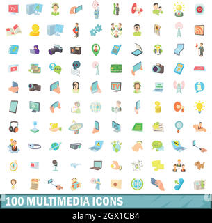 100 multimedia icons set, cartoon style Stock Vector Image & Art - Alamy