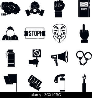 Protest icons set, simple style Stock Vector