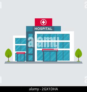 Medical center front view on white background. Hospital building vector design. Stock Vector
