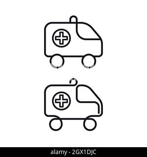 Outline ambulance car symbols on white background. Emergency medical vehicles vector design. Stock Vector