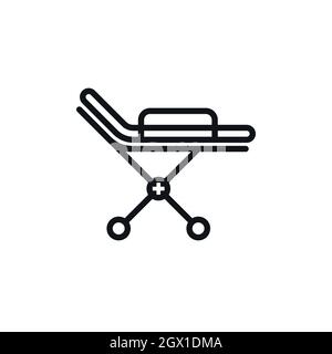 Stretcher outline symbol on white background. First aid and hospital equipment flat icon design. Stock Vector