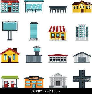 City infrastructure items set flat icons Stock Vector