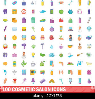 100 cosmetic salon icons set, cartoon style Stock Vector