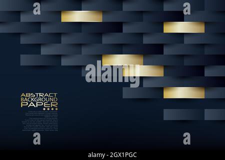 Abstract 3d geometric pattern luxury dark blue with gold. Stock Vector