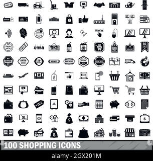 100 shopping icons set in simple style Stock Vector