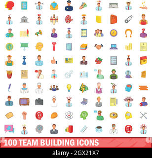 100 team building icons set, cartoon style Stock Vector