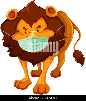 Lion cartoon character wearing mask Stock Vector