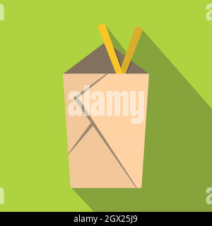 Chinese take out box with chopsticks inside icon Stock Vector